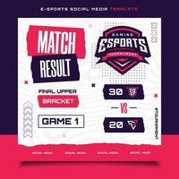 résultat du match modèle de bannière de jeu e-sport pour flyer de médias sociaux avec logo vecteur