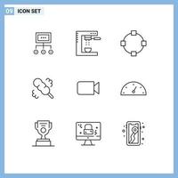 symboles d'icônes universels groupe de 9 contours modernes de points de plumeau chemin de cuisson éléments de conception vectoriels modifiables par la machine vecteur