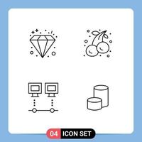ligne d'interface mobile ensemble de 4 pictogrammes de connexion diamant richesse alimentaire net éléments de conception vectoriels modifiables vecteur