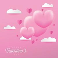 modèle de conception de bannière saint valentin avec style de papier nuage coeur rose couleur pastel vecteur