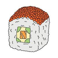 clipart de rouleau de sushi dessiné à la main. plats de cuisine traditionnelle japonaise. nourriture asiatique vecteur