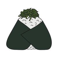 clipart onigiri dessiné à la main. restauration rapide japonaise à base de riz. boulette de riz aux algues nori vecteur