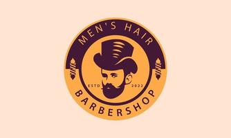 chapeau classique de vieil homme en cercle pour le logo de l'emblème de la coupe de cheveux vecteur