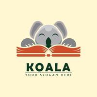 icône du logo du livre de lecture de vecteur de koala