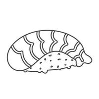 doodle sushi roll au sésame, cuisine japonaise. icône de style dessin animé de rouleau de sushi. sushi isolé sur fond blanc. sushi de dessin animé de vecteur. logo, icône. rouleaux de sushi de style dessin à la main. nourriture asiatique vecteur