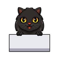 dessin animé mignon chat persan noir tenant une pancarte blanche vecteur