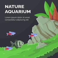 bannière avec un aquarium naturel et des poissons vecteur