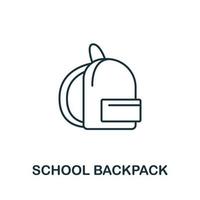 icône de sac à dos scolaire de la collection de l'éducation. icône de sac à dos scolaire en ligne simple pour les modèles, la conception Web et les infographies vecteur