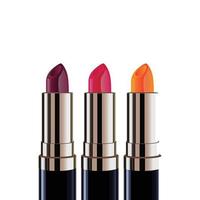 conception créative jeu de couleurs de rouge à lèvres 3d. rouge à lèvres violet, rouge à lèvres rose, rouge à lèvres orange. vecteur