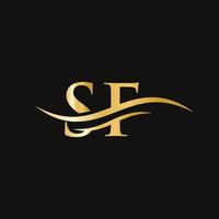création de logo swoosh letter sf pour l'identité de l'entreprise et de l'entreprise. logo sf vague d'eau vecteur