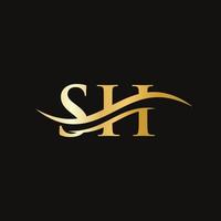 vecteur de logo sh vague d'eau. création de logo swoosh letter sh pour l'identité de l'entreprise et de l'entreprise