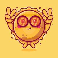 mascotte de personnage de soleil drôle avec signe de paix geste de la main dessin animé isolé dans un style plat vecteur