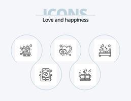 pack d'icônes de ligne d'amour 5 conception d'icônes. cœur. chariot. fruit. achats. Chariot vecteur