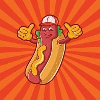 hot-dog de dessin animé dans une casquette, conception de personnages. vecteur