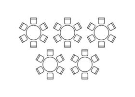 plan d'aménagement des sièges et des tables à l'intérieur lors d'un banquet d'événement, mise en page des éléments de contour graphique. chaises et tables signes dans le plan architectural du schéma. meubles, vue de dessus. ligne vectorielle vecteur