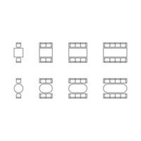 ensemble de plan pour organiser les sièges chaise, canapé et tables à l'intérieur, éléments de contour graphique de mise en page. icônes de chaises et de tables dans le plan architectural du schéma. mobilier de bureau et de maison, vue de dessus. vecteur