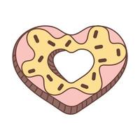 beignet en forme de coeur dans un style doodle. parfait pour la conception de menus de restaurant, café, cuisine, site web, impression sur tissu. image de nourriture appétissante. vecteur