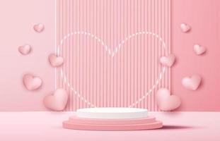 produits d'arrière-plan d'affichage de podium rose pour la plate-forme d'amour de la saint-valentin. stand pour montrer les cosmétiques avec un style artisanal. symboles d'amour pour heureux. conception de vecteur. vecteur