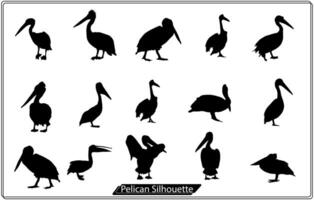 ensemble de silhouettes de pélican en noir. libre vecteur