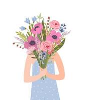 illustration isolée d'une femme avec des fleurs. concept pour la journée internationale de la femme et autres usages vecteur