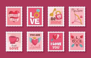 collection d'autocollants de timbres de la saint-valentin vecteur