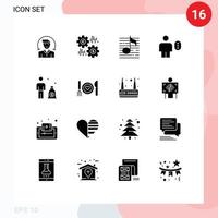 groupe de 16 glyphes solides modernes définis pour l'accès aux revenus de l'avatar humain éléments de conception vectoriels modifiables sonores vecteur