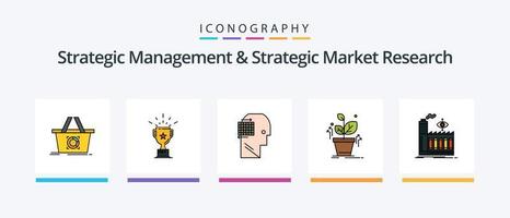 ligne de gestion stratégique et d'étude de marché stratégique remplie de 5 icônes comprenant une ampoule. but. boussole. achats. positionner. conception d'icônes créatives vecteur