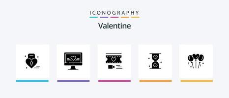 pack d'icônes glyphe 5 de la saint-valentin comprenant le coeur. l'amour. l'ordinateur. journée. Valentin. conception d'icônes créatives vecteur