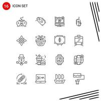 ensemble de pictogrammes de 16 contours simples d'éléments de conception vectoriels modifiables de problème de souris de réduction de clic en ligne vecteur