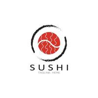 modèle de logo de sushi. barre d'illustration de style d'icône vectorielle ou boutique, sushi, rouleau de saumon, sushi et rouleaux avec modèle de logo vectoriel de barre de baguettes ou de restaurant