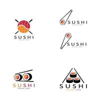 modèle de logo de sushi. barre d'illustration de style d'icône vectorielle ou boutique, sushi, rouleau de saumon, sushi et rouleaux avec modèle de logo vectoriel de barre de baguettes ou de restaurant