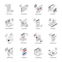 pack d'icônes isométriques d'analyse de marché vecteur