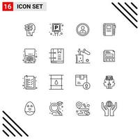 pack de 16 signes et symboles de contours modernes pour les supports d'impression Web tels que le dessin de profil d'utilisateur utilisateur éléments de conception vectoriels modifiables vecteur