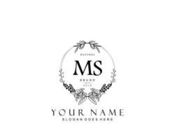 monogramme initial de beauté ms et design élégant du logo, logo manuscrit de la signature initiale, mariage, mode, floral et botanique avec modèle créatif. vecteur