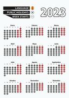 calendrier de modèle vectoriel 2023 avec numéro en cercles, calendrier espagnol simple pour l'année 2023.