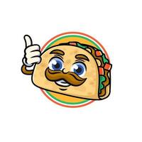 personnage de dessin animé de taco souriant heureux donnant le geste du pouce levé vecteur