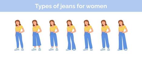 types de jeans pour femmes illustration plate vecteur