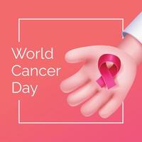 journée mondiale du cancer, main avec ruban, illustration vectorielle 3d vecteur