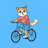 le joli chat rouge fait du vélo. vecteur