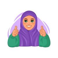 jeune femme arabe portant le hijab souriant et montrant les pouces vers le haut vecteur