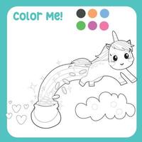 colorie-moi une feuille de travail pour les enfants. activité de coloriage. illustration de licorne mignonne. fichier vectoriel. vecteur