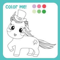 colorie-moi une feuille de travail pour les enfants. activité de coloriage. illustration de licorne mignonne. fichier vectoriel. vecteur