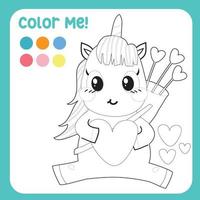 colorie-moi une feuille de travail pour les enfants. activité de coloriage. illustration de licorne mignonne. fichier vectoriel. vecteur
