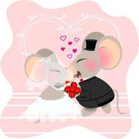 mignon souris couple mariage jour romantique mariage ambiance belle saint valentin illustrateur vecteur ensemble