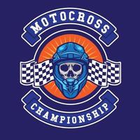 casque de motocross avec drapeau de course et tête de mort vecteur