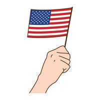 main tenant l'illustration du drapeau national des états-unis d'amérique. drapeau des Etats Unis. illustration vectorielle de style dessiné à la main - vecteur eps 10