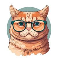petit chat intelligent dans les lunettes. illustration vectorielle plane. vecteur