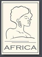 femme africaine portrait dessin au trait affiche beige. les femmes modernes minimalistes font face à des dessins au trait continu pour les impressions, les tatouages, les affiches, les textiles, les cartes postales. illustration vectorielle vecteur