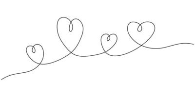 un dessin au trait de signe d'amour avec un design minimaliste à quatre coeurs vecteur