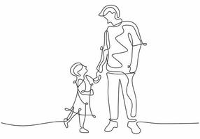 père et fille un dessin au trait. main dessinée de papa et enfant vecteur